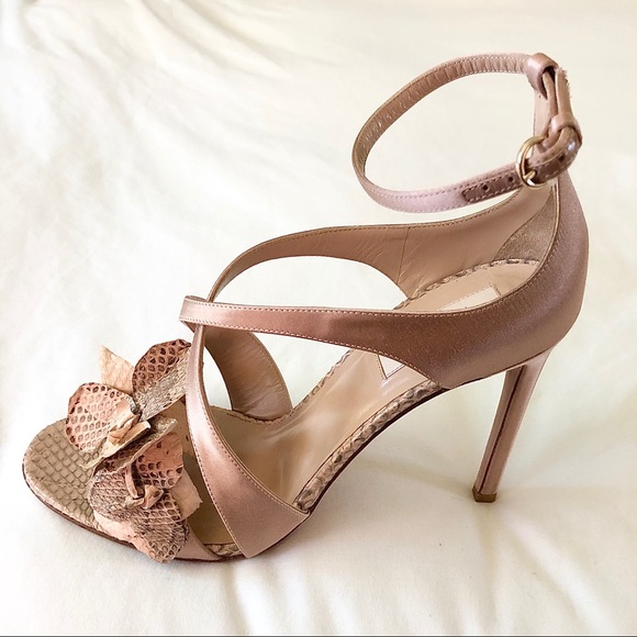 Valentino Garavani Snakeskin Flower Satin Heels - Picture 9 of 13